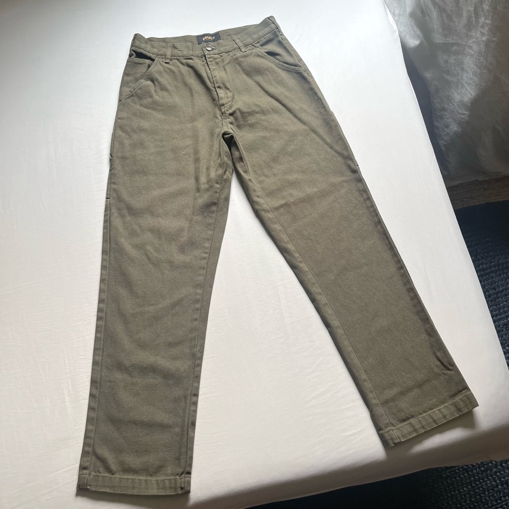 DEUS olive army green mens cotton slim straight leg‎ pants